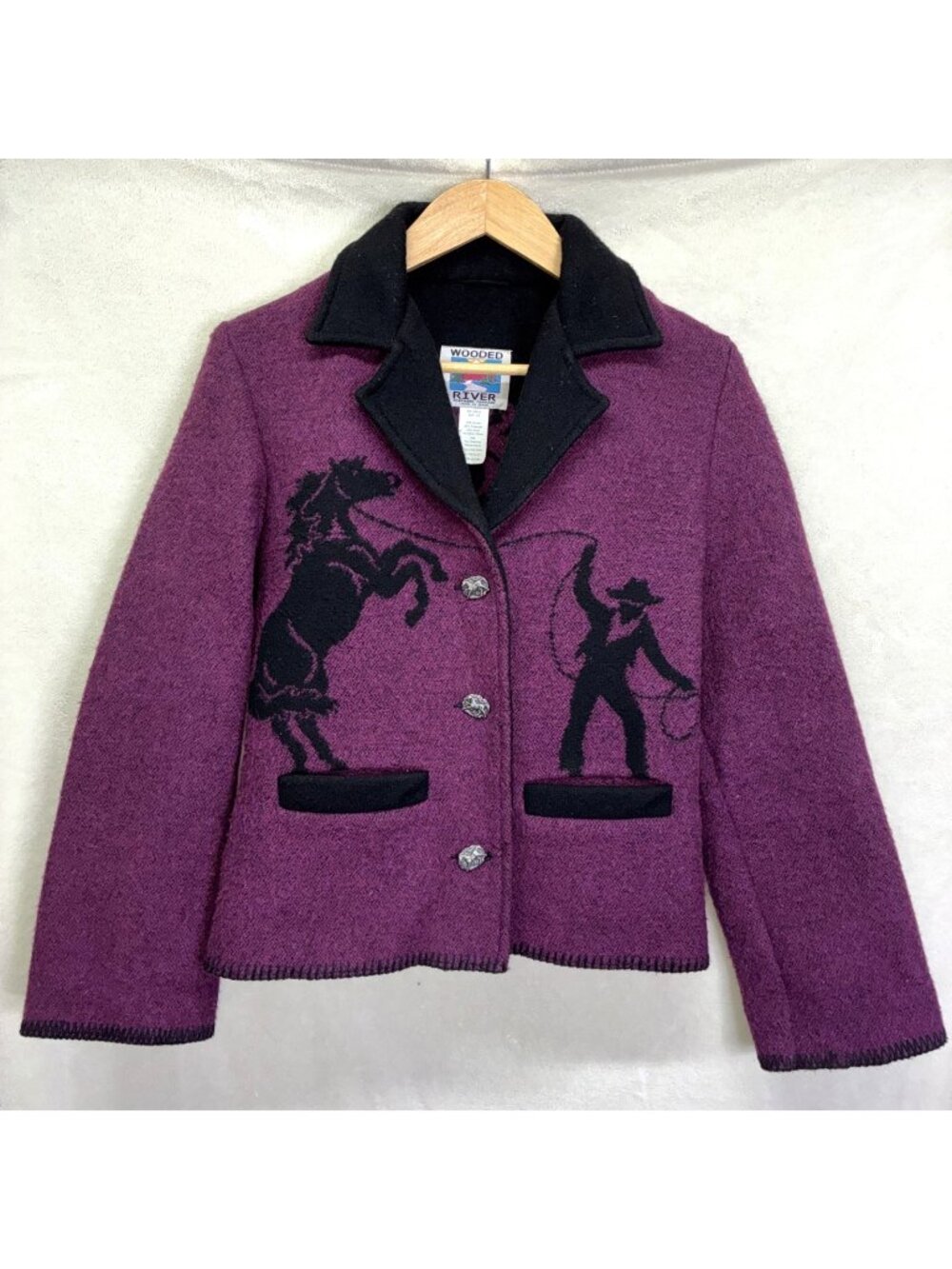 VTG 90s Wooded River Jacket Wool Blend Plum Western Cowgirl Horse WARM Sz XS #g